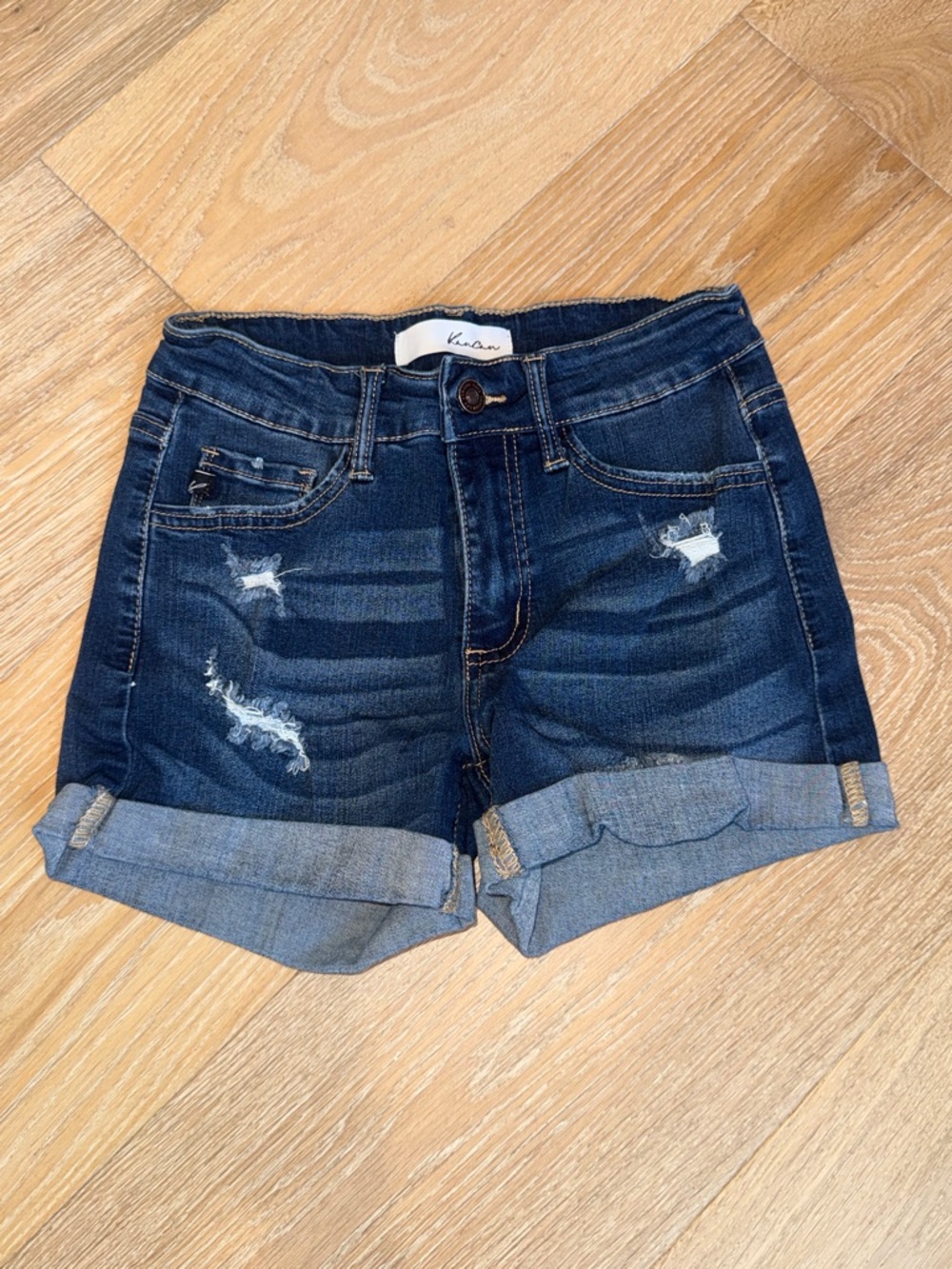 KanCan Dark Blue Distressed Rolled Hem Denim Shorts
